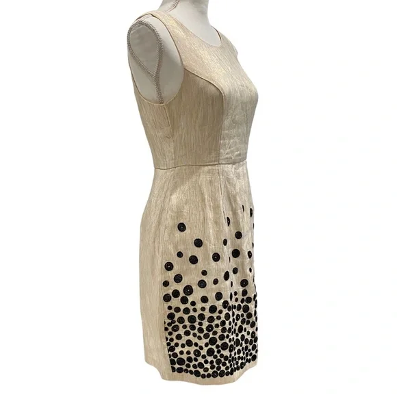 Ark & Co Gold Metallic Cocktail Dress with Black Stitched Polka Dot Design (M) - Picture 8 of 16